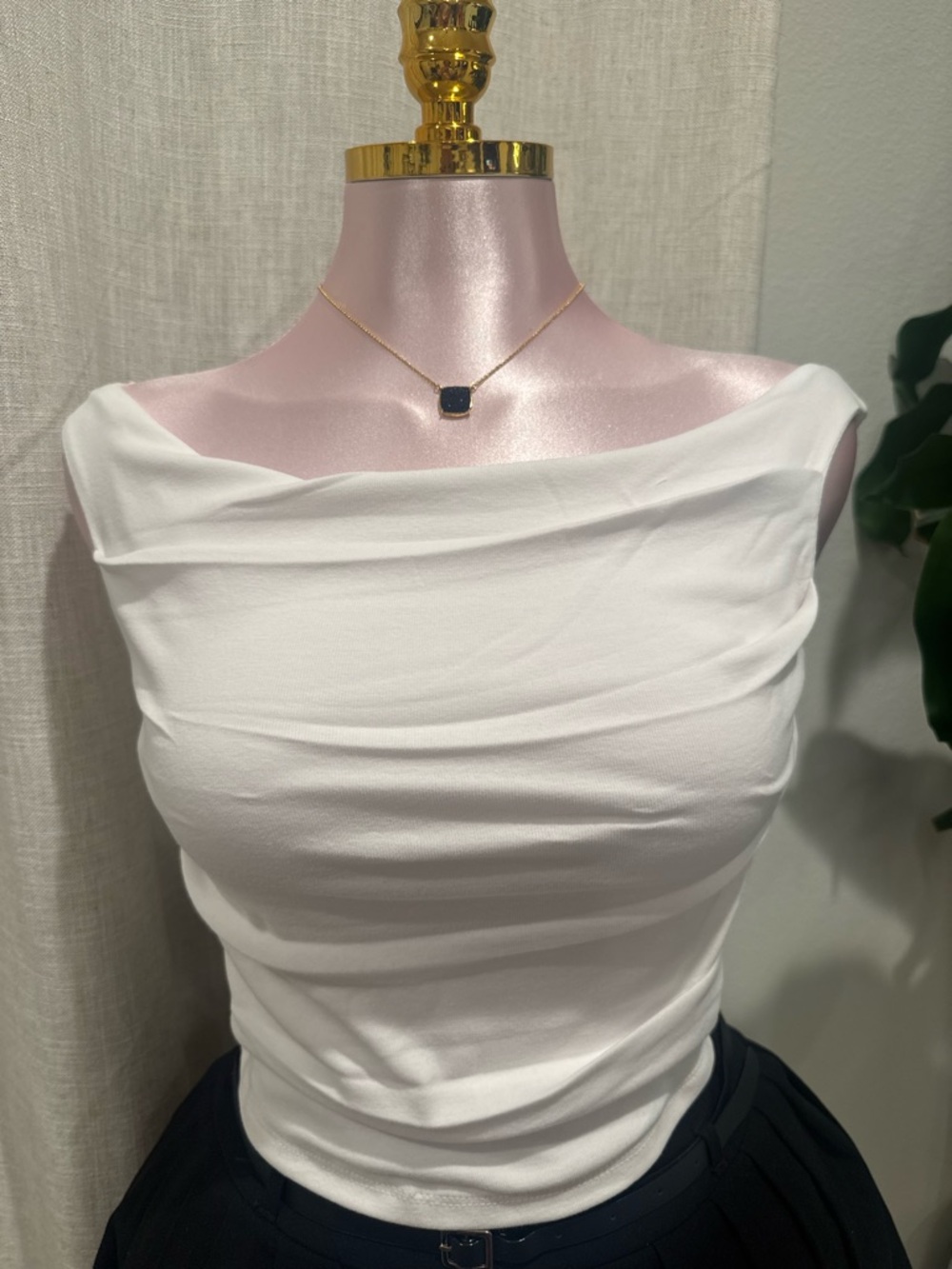 White Draped Off-Shoulder Tank Top